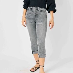 Judy Blue Women's Plus 22W High Waisted Cuffed Button Fly Capri Jeans Grey